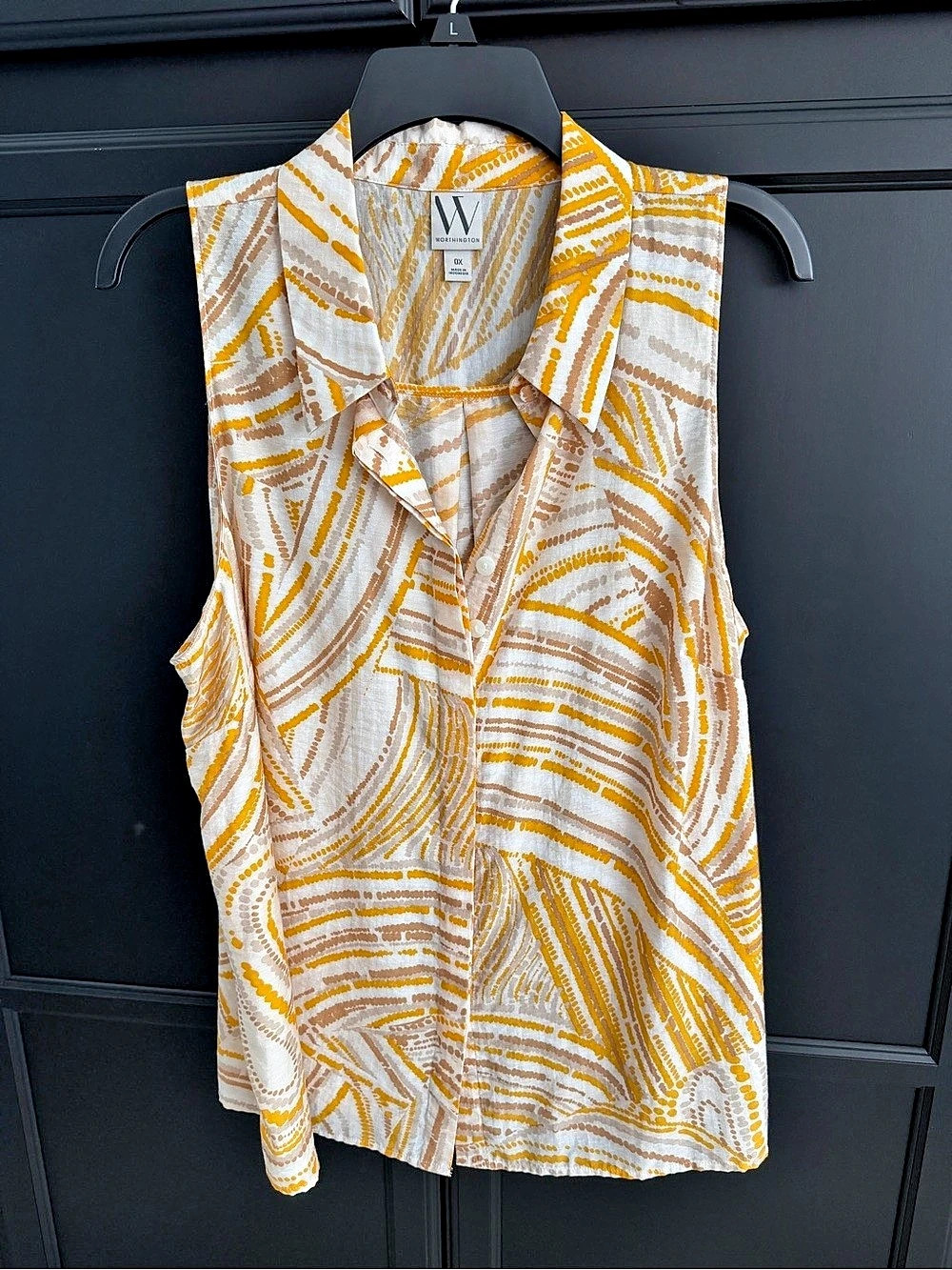 Worthington Abstract Sleeveless Blouse in Yellow & White Size 0X Like97